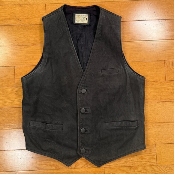 Vintage Carlos Rueda Perez Artesanias De Piel Black Leather Vest Mens